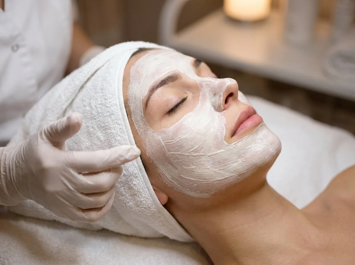 Facial mask treatment in a professional beauty setting